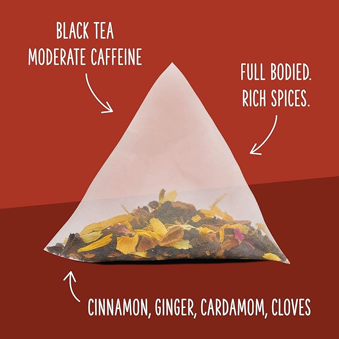 Two Leaves and a Bud Organic Mountain High Chai Tea Bags Whole Leaf Black Tea and Spices in Unwrapped Sachets 50 Count (Pack of 1)
