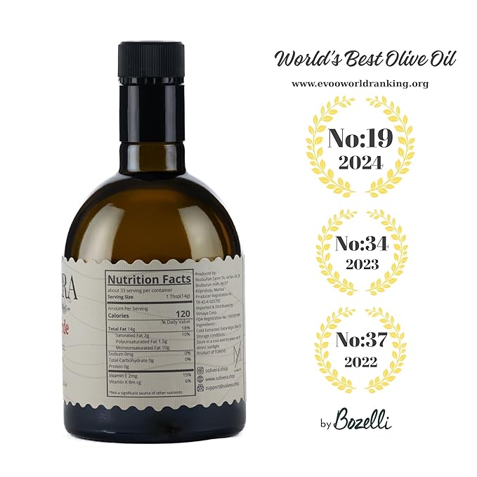 Solivera Trilogía Verde Extra Virgin Olive Oil Cold Pressed 350+ High Polyphenols Triple-Varietal Blend Bright &amp Herbaceous Single-Origin Organic Olive Oil Hand Picked Early Harvest - 16.8 fl