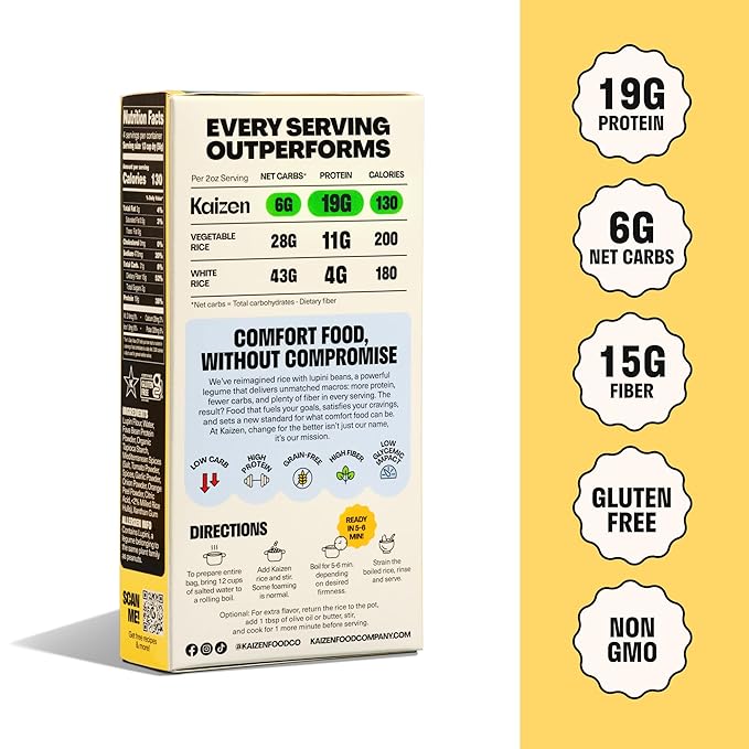 Kaizen Low Carb Keto Mediterranean Rice -High Protein (20g) Keto Friendly Gluten-Free Plant-Based Made with High Fiber Lupin Flour - 8 ounces (Pack of 3)