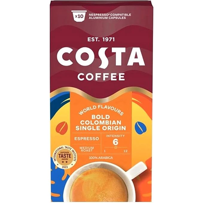 Costa Bold Colombian Single Origin Aluminium Coffee Pods (Pack of 10 Total 100 Coffee Capsules)