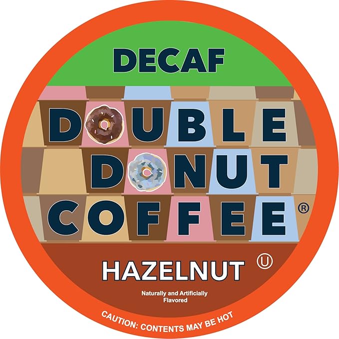 Double Donut Hazelnut Medium Roast Flavored Decaf Coffee Pods for Keurig K-Cup Makers from Double Donut 96 Capsules