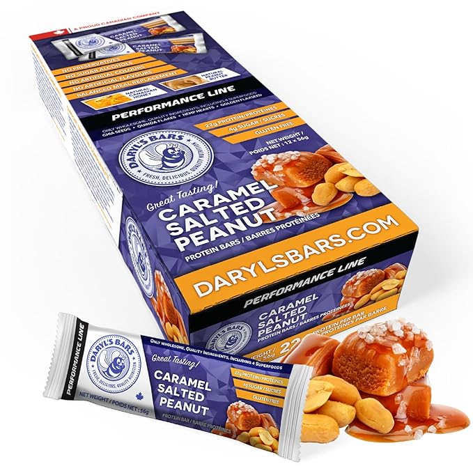 Daryl's Bars Caramel Salted Peanut On the Go Whey Protein Bars Gluten Free 22gr of Protein Snack Meal Replacement Pack of 1