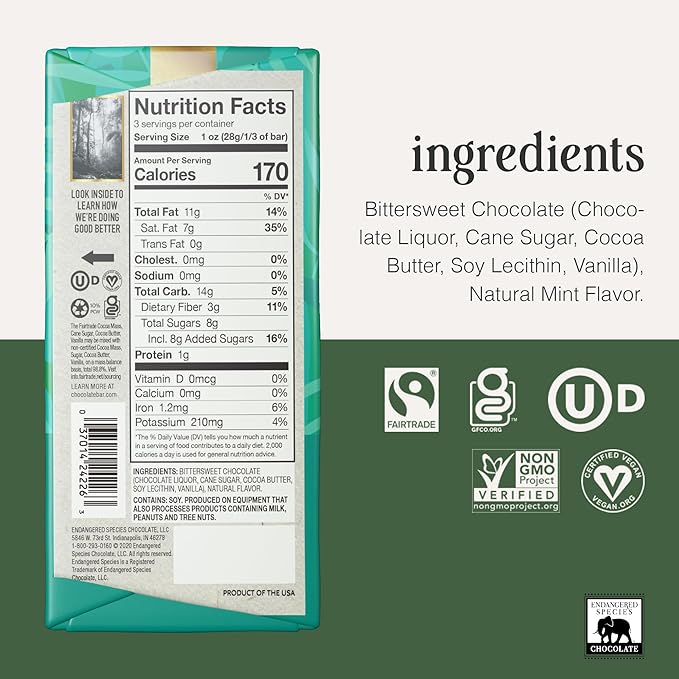 Endangered Species Dark Chocolate Bar with Cacao Nibs (72% cocoa)