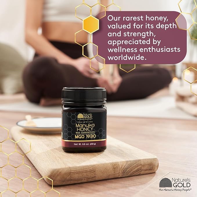 Nature’s Gold Raw Manuka Honey Certified High MGO | Authentic MGO 100% Pure Genuine Traceable Hive to Home | MGO 1930+ Flavor | 8.8 Ounce (Pack of 1) Size