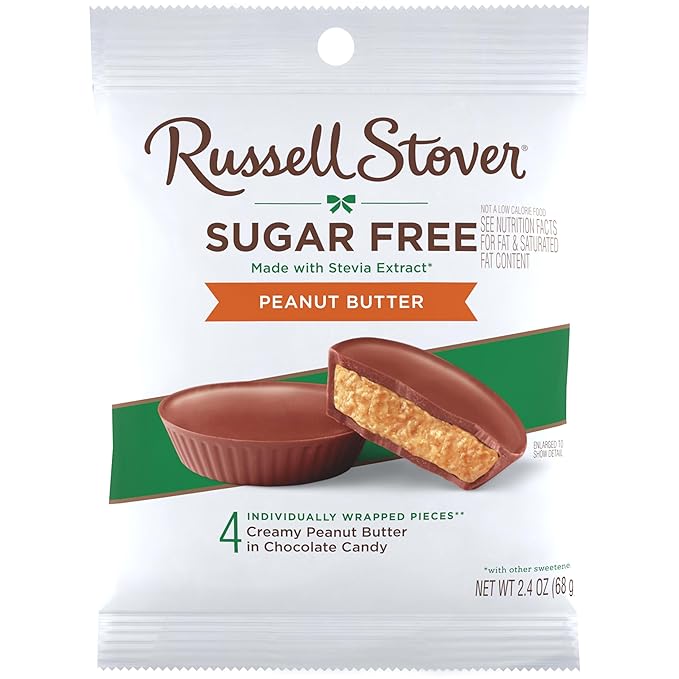 RUSSELL STOVER Sugar Free Peanut Butter Chocolate Candy 2.4 oz. bag (Pack of 10)