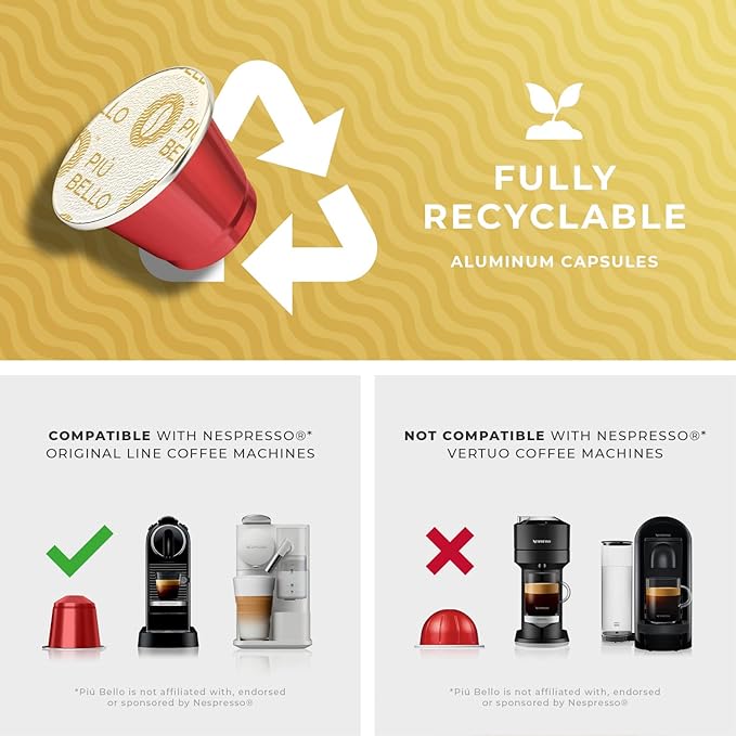 Piu Bello Espresso Coffee Pods for Nespresso Original Machines – Variety Pack – Light Roast Dark Roast Chocolate Nuts Caramel – Rich &amp Balanced Taste Kosher (6-Flavor Multipack 60 Count)