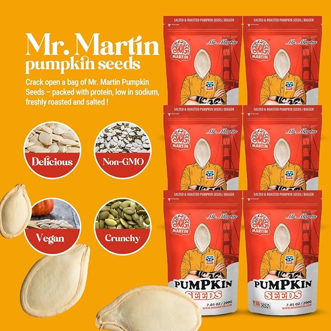 MR. MARTIN Freshly Roasted Salted Pumpkin Seeds Keto Friendly Snack Non-GMO Vegan Low Sodium 3 Pack