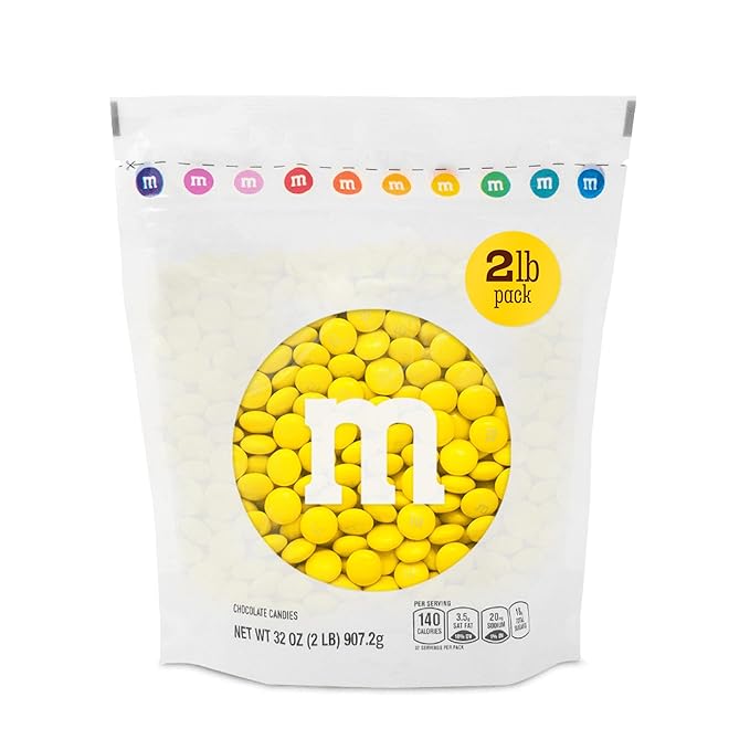 M&ampM’S WORLD Yellow Milk Chocolate Candy for Birthday Party Favors Birthday Treats Easter Graduations Dessert Buffets Candy Bars and more - Resealable 2 lbs Pack