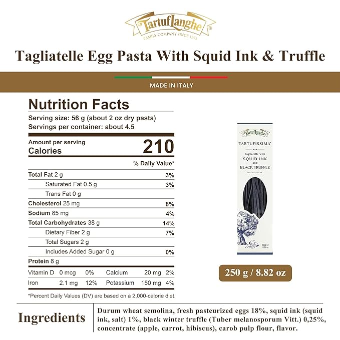 TartufLanghe - TARTUFISSIMA Tagliatelle with Squid Ink and Black Truffle - 8.81 Ounce (Pack of 1)