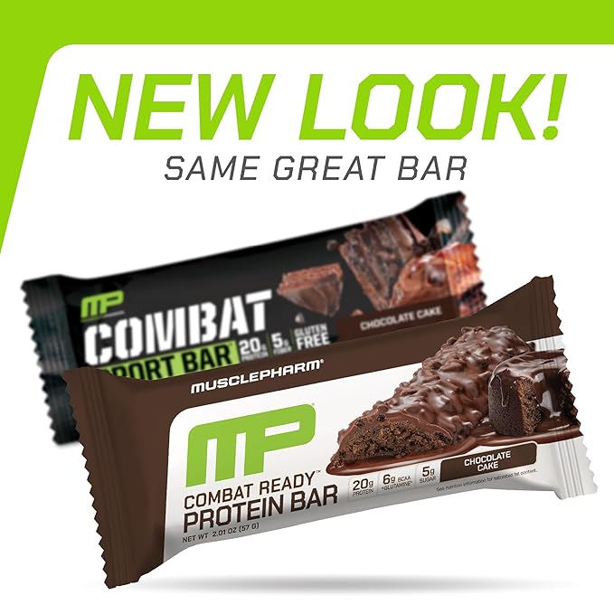 MusclePharm Combat Sport Bar Bundle - Chocolate Chip Cookie Dough &amp Chocolate Cake Flavors High Protein Fuel Performance Combat Cravings 20g Protein 5g Fiber 12 Bars