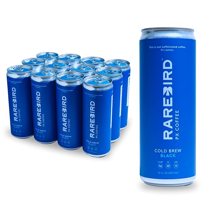 Rarebird Px Cold Brew Coffee Unsweetened 12 fl oz Cans (Pack of 12) Smooth Balanced Energy from Px Specialty Grade Coffee Beans Ready-to-Drink