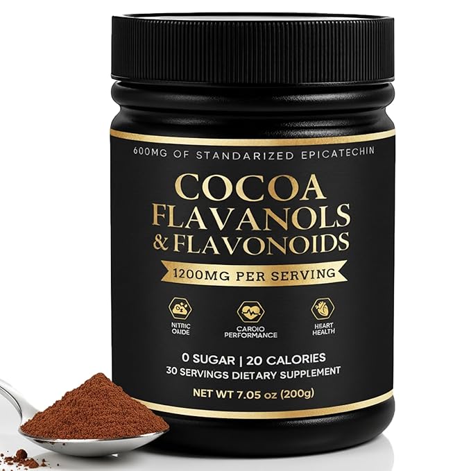 High Flavanol Cocoa Powder | 1200mg per Serving with Cocoa Flavanols Flavonoids &amp 600mg Epicatechin | Improve Circulation Energy Supports Heart Health &amp Brain Function | 150g