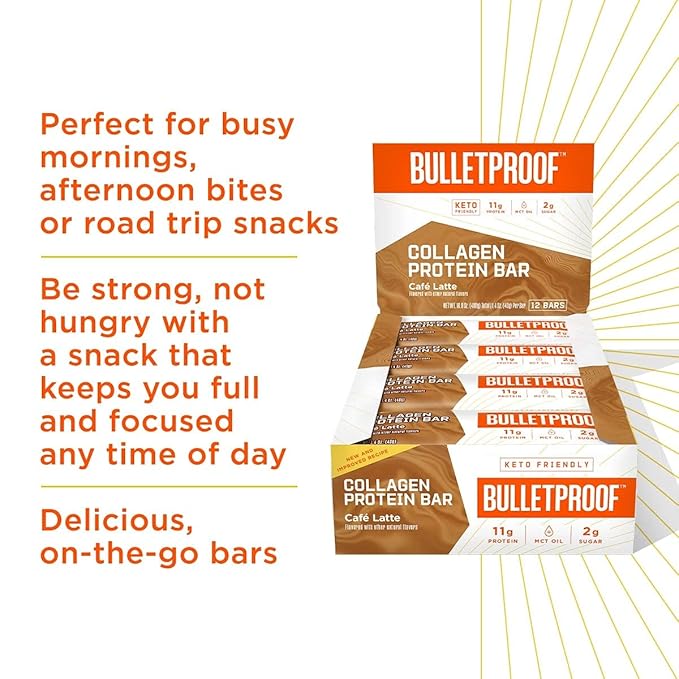 BULLETPROOF Cafe Latte Collagen Protein Bar 12 Count 1.4 OZ