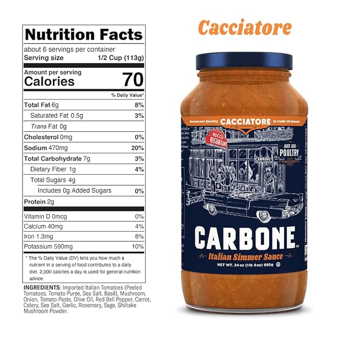 Carbone Simmer Sauce VARIETY PACK of Bolognese Fra Diavolo Cacciatore Sauce Made with Fresh Natural Ingredients Non GMO Gluten Free Low Carb 24 Fl Oz (Pack of 3)