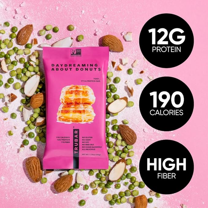 TRUBAR Vegan Protein Bars 15 Count Variety Pack Oh Oh Cookie Dough Daydreaming About Donuts &amp Smother Fudger Peanut Butter Gluten Free Plant Based Dairy Free High Fiber On-the-Go Healthy S