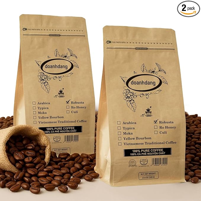 doanhdang - 35 Oz Premium Robusta Whole Bean Coffee 100% Robusta Medium Roast Rich Flavor for Espresso Shot and Brew Origin from Vietnam Whole Med Roast Beans