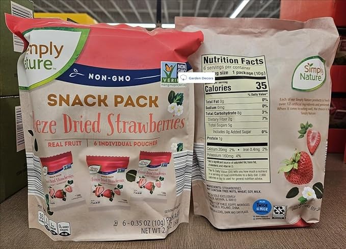 Generic Simply Nature NON-GMO Snack Pack Freeze Dried Strawberries 6 Packages 2.1oz 60g (Two Bags) Standard