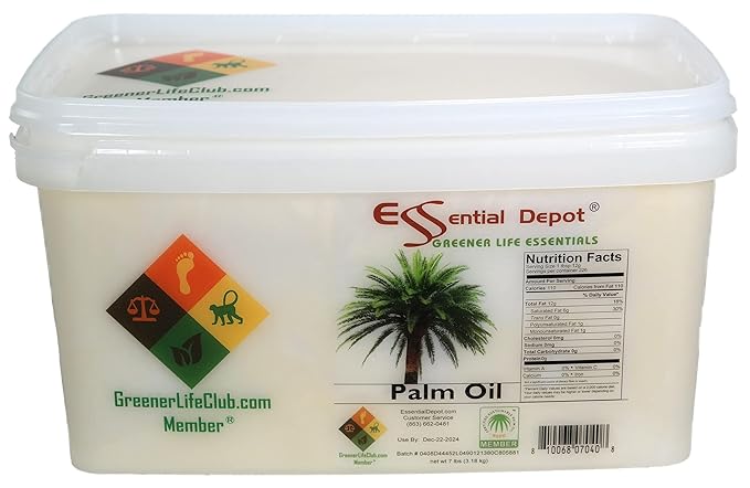 Essential Depot Palm Oil - RSPO Certified - Sustainable - Food Grade - Not Hydrogenated - 7 lbs in a 1 Gallon Pail - HDPE Microwavable Container with Resealable Lid and Removable Handle