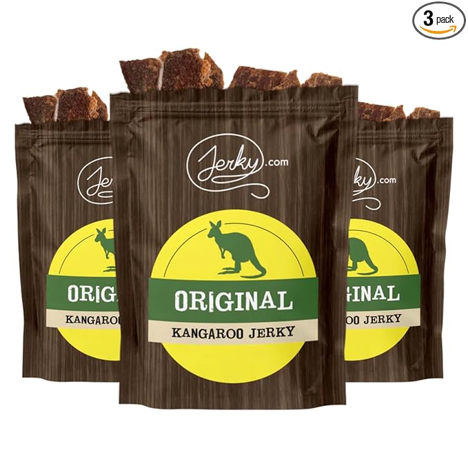 Jerky.com Exotic Original Kangaroo Jerky - Wild Game Meat Snacks Exotic Snacks High-Protein All-Natural No Added Preservatives - Healthy Snacks for Adults - 1.75 oz. (Pack of 3)