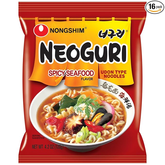 Nongshim Ramen Noodles Gourmet Instant Ramen Premium Microwavable Noodle Soup Neoguri Spicy Seafood 4.2 Ounce (Pack of 16)