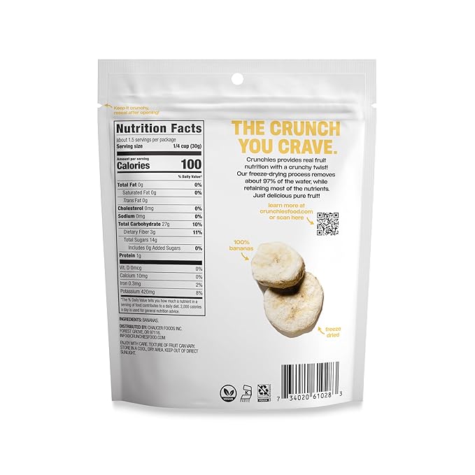 Crunchies Freeze-Dried Fruits 100% All Natural Crispy Fruit Non GMO and Kosher Resealable Freeze Dried Fruit Snack Packs Pack of 6 (Banana)