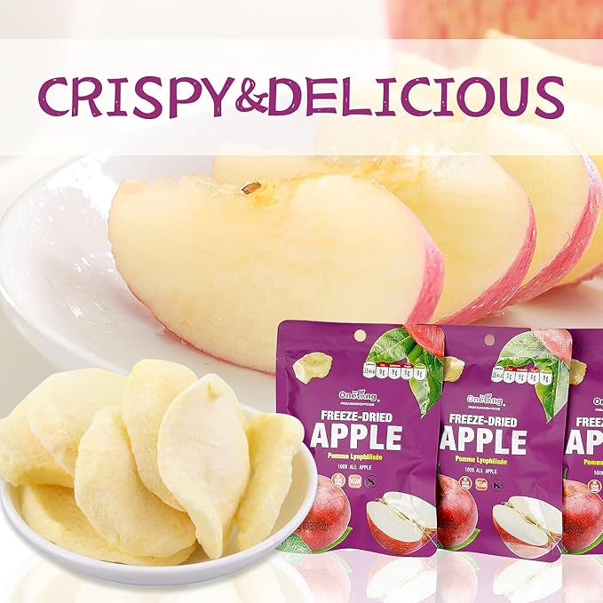 ONETANG Freeze-Dried Fruit Apple Chips 10 Pack Single-Serve Pack Non GMO Kosher No Add Sugar Gluten free Vegan Holiday Gifts Healthy Snack 0.35 Ounce