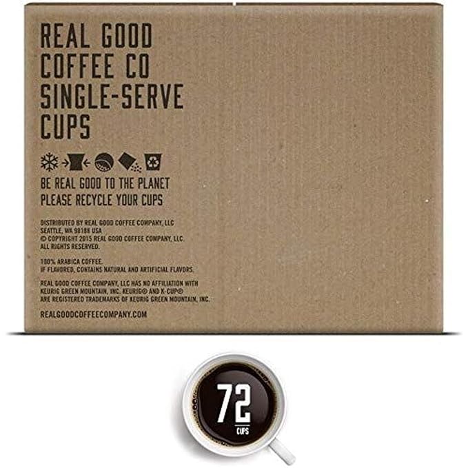 Real Good Coffee Company - Single Use Coffee Pods - Extra Dark Organic Coffee - Compatible with Keurig 2.0 Brewers and K-Cups - Recyclable Cups and Packaging - 72 Count