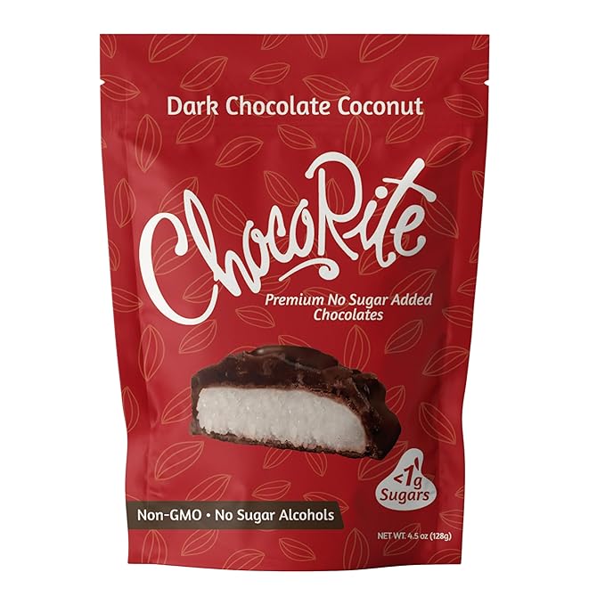 ChocoRite Dark Chocolate Coconut | No Added Sugar | Gluten Free Soy Free Non-GMO | No Sugar Alcohols | Pack of 6 Pouches