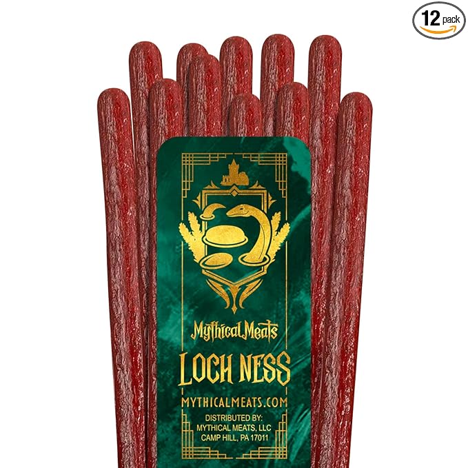 Mythical Meats Original Flavor Loch Ness Monster 12-Pack Snack Sticks – Beef &amp Buffalo – Dried &amp Dehydrated Meats Seasoned to Perfection – High Protein Snacks
