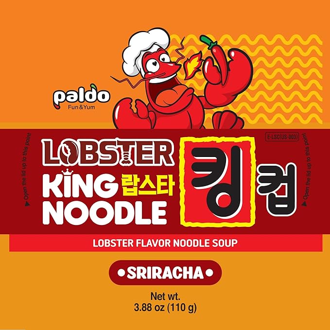 Paldo Fun &amp Yum Sriracha Lobster Instant King Cup Noodles with Soup Sriracha Lobster Seafood Flavor Based Broth Best Oriental Style Original Korean Ramyun 팔도 스리라차 랍스타맛 킹 컵 110g (3.88 oz) x 8 P