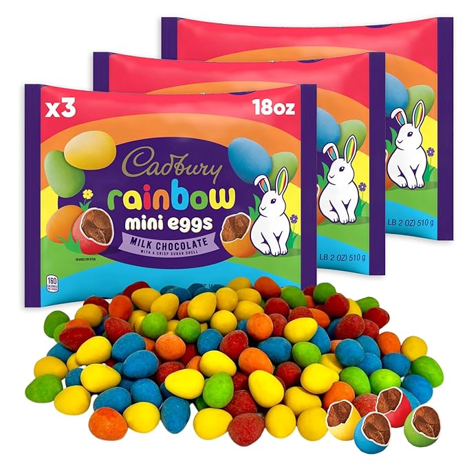 Mini Eggs Rainbow - 3 Bags (18oz each) - Milk Chocolate Easter Candy With a Chrisp Sugar Snell - Ideal For Candy Basket Eater or Candy Dish - Chocolate Rainbow Candy Perfect For Easter Basket Stuffers