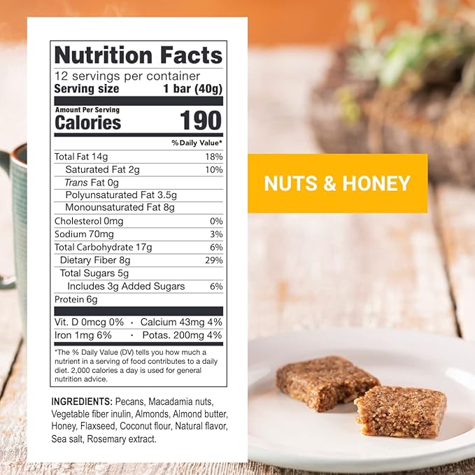 Prolon Fasting Bars | 6g Protein 8g Fiber | Keto-Friendly Gluten-Free Dairy-Free Plant-Based | Nutrition for Intermittent Fasting | Formulated to Not Break Your Fast | Nuts &amp Honey (24 Count)