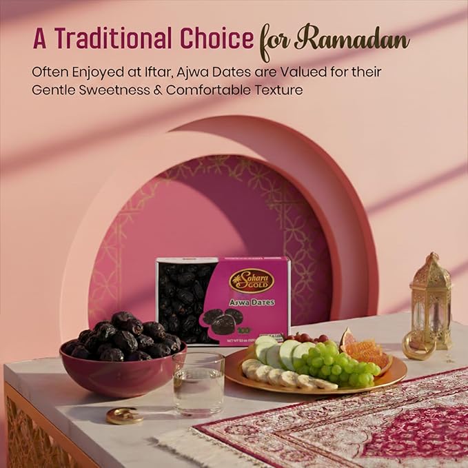 Sahara Gold Ajwa Dates - Authentic Saudi Grown from Al- Madinah - NON-GMO &amp Gluten Free Fiber Rich Healthy Snacks - Naturally Mildly Sweet - Bulk Pack Non-Pitted Dates - For Ramadan &amp Snacking