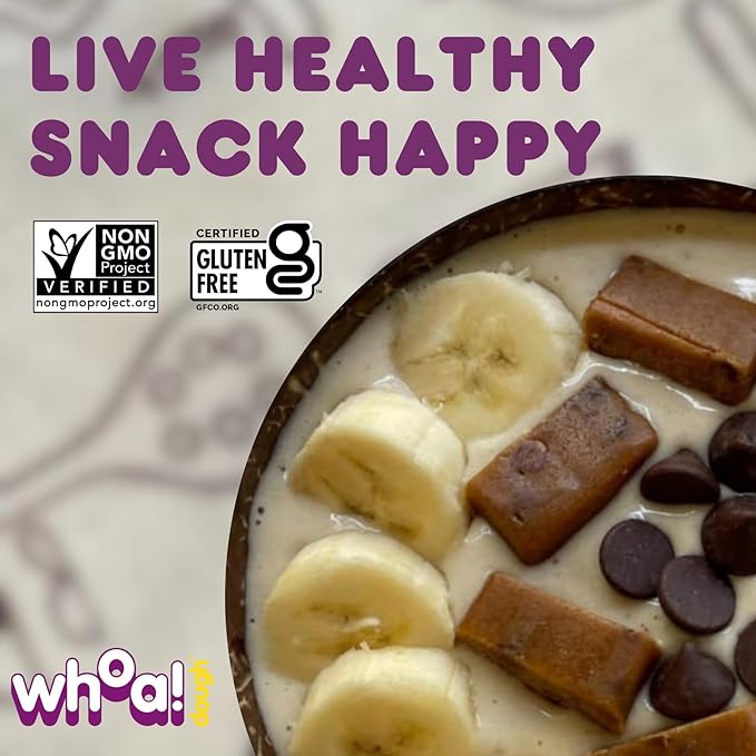 Whoa Dough Edible Cookie Dough Bars- Certified Non-GMO Kosher and Gluten Free Bars - Healthy Snack Foods - Plant Based Snacks Made With Real Ingredients - Brownie Batter Cookie Dough - 4 Pack