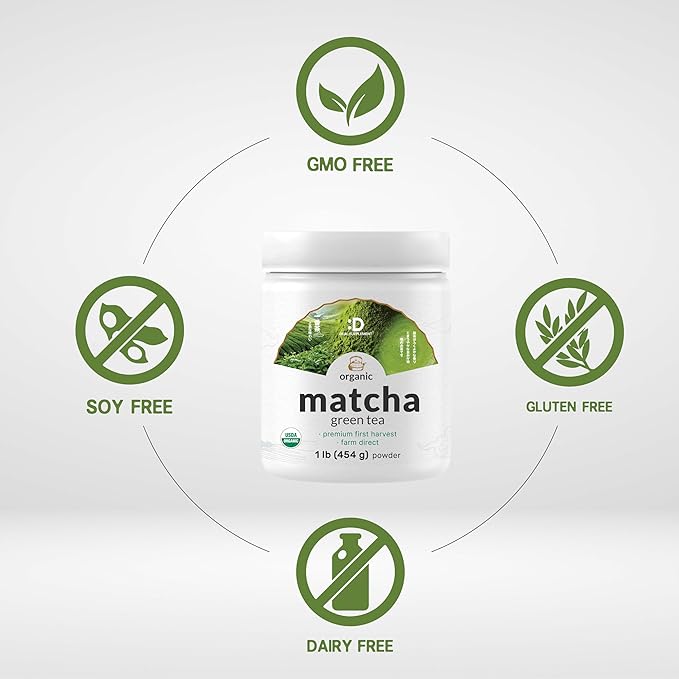 Organic Matcha Green Tea Powder 1 lb (454g) | First Harvest Culinary Grade | Japanese Sourced Cafe Mix | Zero Sugar Keto Friendly Non-GMO Vegetarian