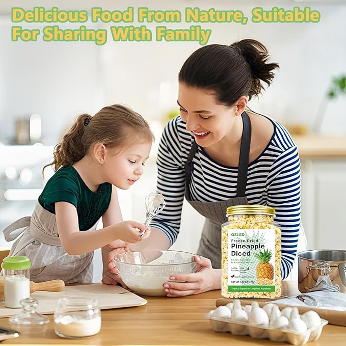 QZLGD Freeze Dried Pineapple Freeze Dried Fruit frozen Pineapple Pieces 9.52oz/270g No Added Sugar for Baking or Adding to Breakfast Cereal Milkshakes