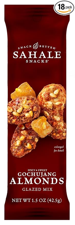 Sahale Snacks Gochujang Almonds Glazed Mix 1.5 oz Bags (18 Packs) - Dry-Roasted Deluxe Mixed Nuts Inspired By Traditional Korean BBQ - Non-GMO Kosher &amp Certified Gluten-Free Snacks