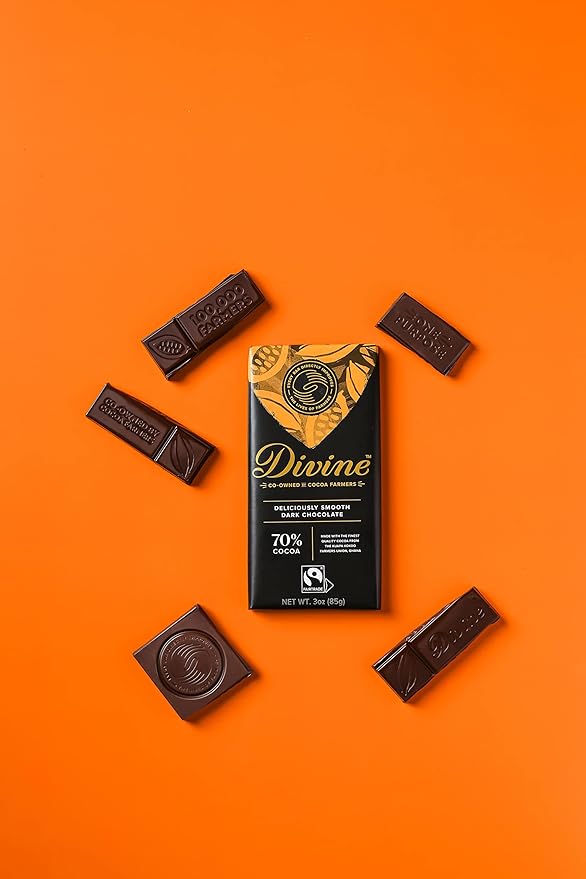 Divine Chocolate Bars - 70% Dark Chocolate - Made with Fairtrade Cocoa Natural Ingredients No Artificial Flavors | 3oz. Bars (12 Pack)