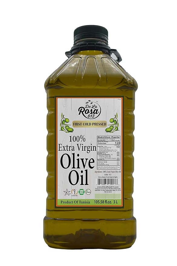 De La Rosa Extra Virgin Olive Oil First Cold Pressed Vegan Kosher Non-GMO &amp Gluten-Free Fruity &amp Full-Bodied Great for Salad Dressings &amp More Olive Oil Extra Virgin 3 Liter (Pack of