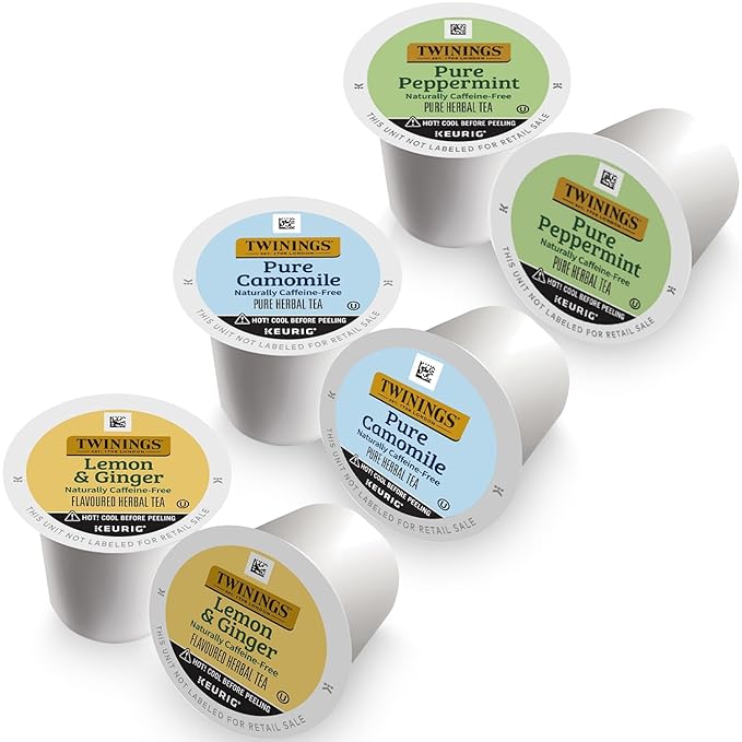 Twinings Herbal Tea K-Cup Pods for Keurig Variety 3-Pack – Pure Peppermint Pure Camomile + Lemon &amp Ginger Tea K-Cups Naturally Caffeine-Free 12 Count Each