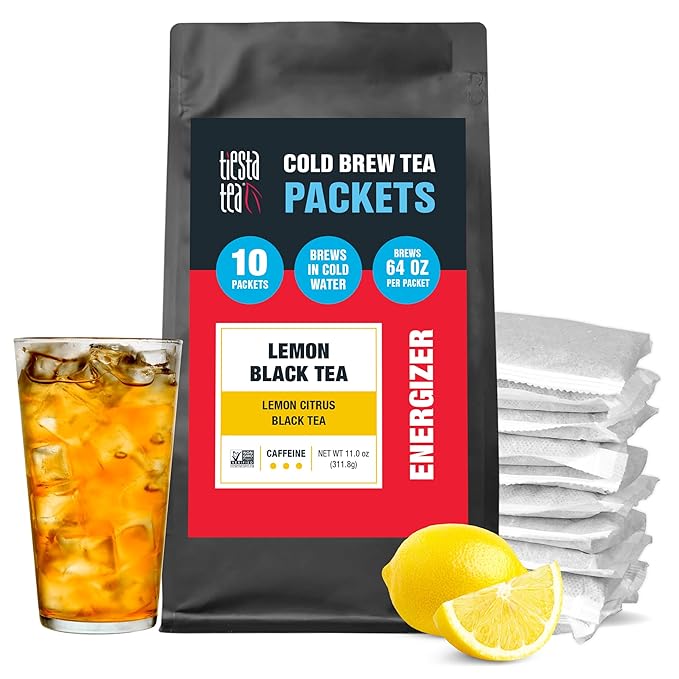 Tiesta Tea - Lemon Black Cold Brew Loose Leaf Lemon Citrus Black Tea Premium High Caffeinated Blend Cold Brew Packets Makes 64 oz of Pitcher Per Bag (Pack of 10)
