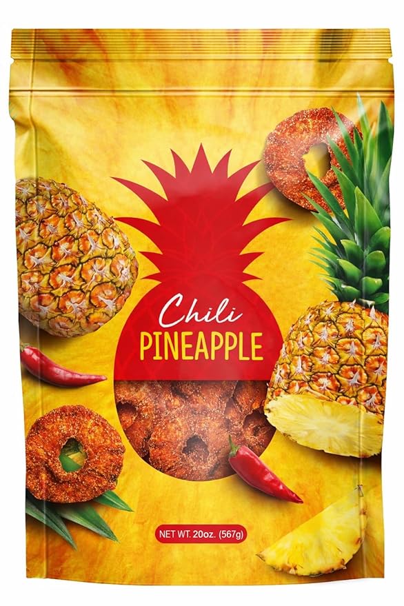 Chili Pineapple Dried Fruit Snack 20 oz – Sweet &amp Spicy Dried Pineapple Rings with Chili Seasoning (Pack of 1)