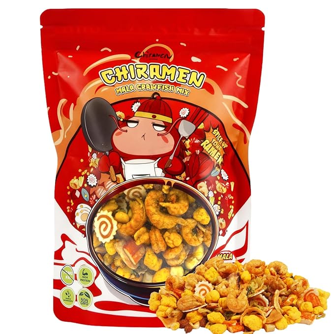 CHIRAMEN Mala Crawfish Mix Ramen Toppings – Crawfish Fish Cake Squid Imitation Crab Egg Corn Cabbage &amp Plant-Based Beef for Cup Noodles Ramen Bowls &amp Soups