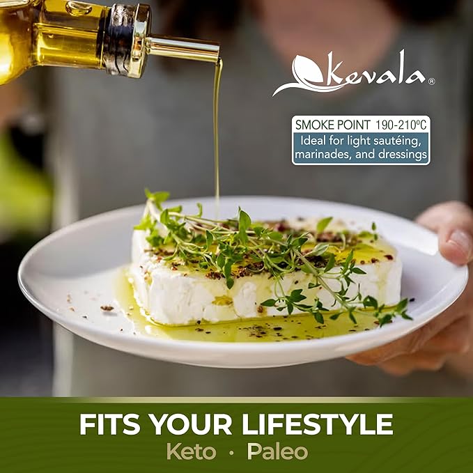 Kevala Extra Virgin Organic Olive Oil - Unrefined Cooking Oil Cold Pressed and with no Preservatives Made with Carefully Selected Fresh Olives Natural Kitchen Pantry Essential Easy Storage 64 oz