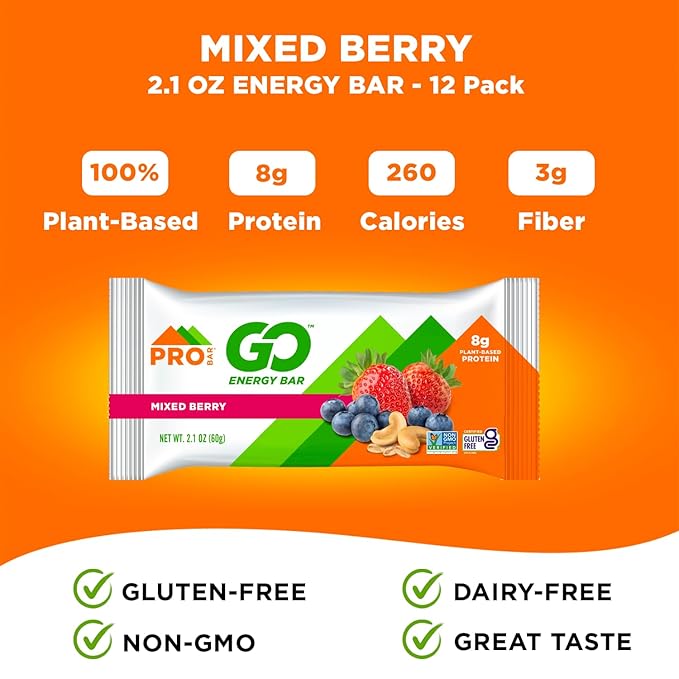 PROBAR - GO Energy Bars - Mixed Berry - Gluten-Free Non-GMO Whole-Food Ingredient Snack Bars (12 Count)