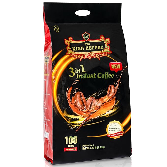 TNI King Coffee 3 in 1 Instant Vietnamese Coffee 100 Single Serve Packets - Individual Pocket Size Sachet Sticks - Blended with Coffee Cream Powder and Sugar - 2 Pack