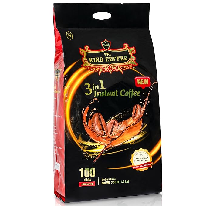 TNI King Coffee 3 in 1 Instant Vietnamese Coffee 100 Single Serve Packets - Individual Pocket Size Sachet Sticks - Blended with Coffee Cream Powder and Sugar - Bulk Size Pack