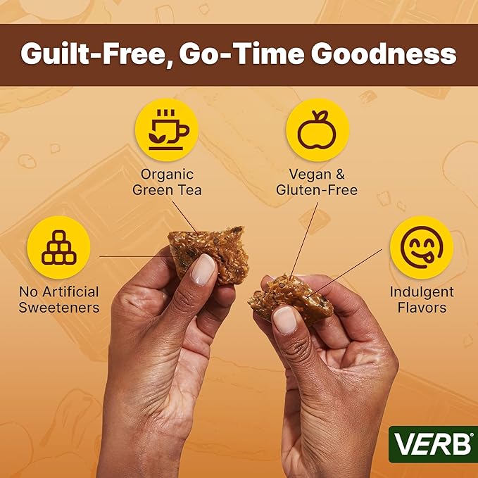 Verb Caffeinated Energy Bars S'mores (26g Pack of 16) 110-Calorie Delicious Low Sugar Energy Bar - Vegan Gluten Free On-the Go Snack with 80mg Green Tea Caffeine Only Real-Food Ingredients