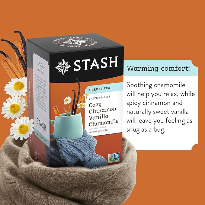 Stash Tea Cozy Cinnamon Vanilla Herbal Tea - Naturally Caffeine Free Non-GMO Project Verified Premium Tea with No Artificial Ingredients 18 Count (Pack of 6) - 108 Bags Total