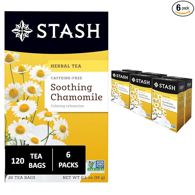 Stash Tea Chamomile Herbal Tea - Naturally Caffeine Free Non-GMO Project Verified Premium Tea with No Artificial Ingredients 20 Count (Pack of 6) - 120 Bags Total
